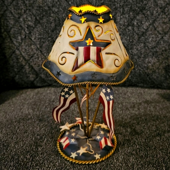 Other - Vtg Metal Patriotic Candle Holder Luminary Stars And Stripes American Flag
